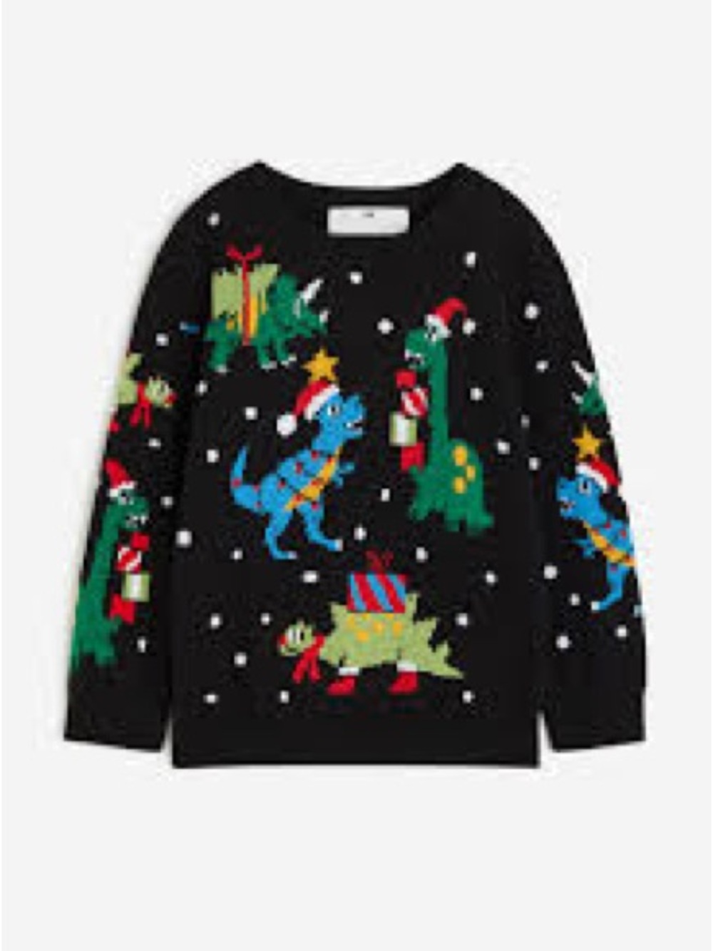 H&M Black Kids Holiday Dinosaur Sweater with Colorful Dinosaurs